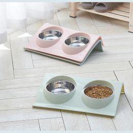 Feeders Pet Stainless Steel Bowl Dog Cat Dog Bowl Pet Food Storage Bowls Outdoor Travel Portable Puppy Food Container Feeder Dish