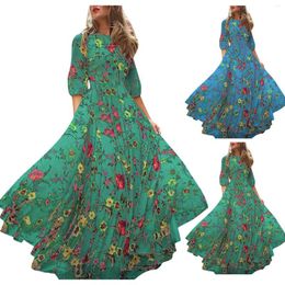 Casual Dresses Women Half Sleeve Boho Swing Floral-Printed Holiday Vestidos De Fiesta Elegantes Para Mujer 2024