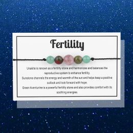 Strands Fertility Wish Bracelet Natural Crystal Sun Stone Beaded Bracelet Handmade Braided Adjustable Female Pregnancy Jewelry Wish Card