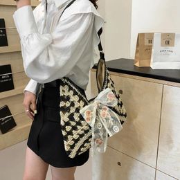 Shoulder Bags Summer Straw Crochet Tote Bag 2024 Hollow Out Weaving Large Woven Underarm Fashion Patchwork Handbags With Bow