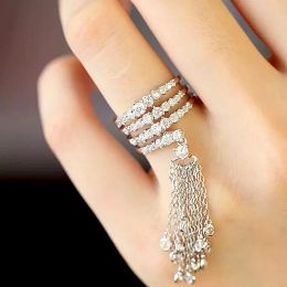 Bands HAHA&TOTO Luxury Party Famous Brand Tassel Rings For Women Inlay Cubic Zirconia Adjustable Crown Ring Famous Brand Fashion Bague