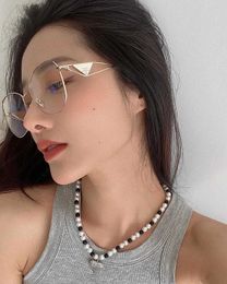 Designer Sunglasses New p Sunglasses Triangle Ins Net Red Same Metal Sunglasses Women Round Face Thin Men