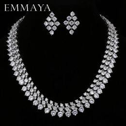 Necklaces EMMAYA Luxury Bridal Jewelry Sets Silver Color Rhinestone Cz Necklace Wedding Engagement Jewelry Sets for Women