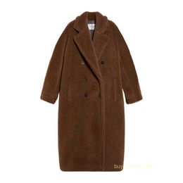 Women's Coat Cashmere Coat Luxury Coat MAX Maras Womens Warm Pure Long Hair Camel Fabric Double Layered Double Breasted Buckle Long Coat