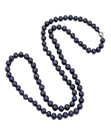 Guaiguai Jewelry Natural Black Pearl Classic 32Quot 9mm Black Round Pearl Long Halskette für Frauen echte Edelstein Stein Lady Mode J5486308