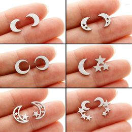 Stud Earrings Stainless Steel Simple Moon Star For Women Small Crescent Ear Studs Jewellery Wedding Party Gifts Friends