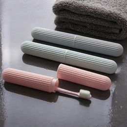 Portable Toothbrush Box Plastic Storage Boxes Simple Stripes Travel Wash Cover