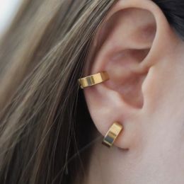 Clips eManco Classic Stainless Steel Ear Buckle for Women Geometry Metal Gold Colour Trend Fashion Earrings Punk Hip Hop Jewellery