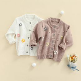 Sweaters Newborn Infant Baby Girl Cute Fall Sweaters Cardigan Knitted Daisy Floral Long Sleeve Button Ribbed Jacket Coat