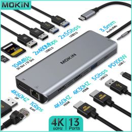 Stations MOKiN 13 in 1 Docking Station for MacBook Air/Pro, Thunderbolt Laptop USB3.0, HDMI 4K60Hz, DP 4K60Hz, PD 100W, RJ45 1Gbps