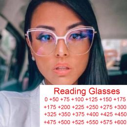 Lenses Cat Eye Reading Glasses Women Computer Blocking Blue Light Fashion Eyeglasses Frames Uv400 Presbyopia Eyewear +1.75