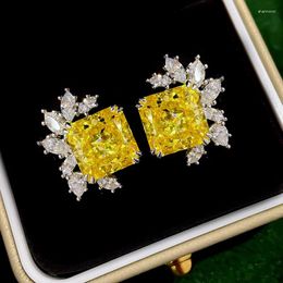 Stud Earrings Huitan Sparkling Square Yellow Cubic Zirconia For Women Wedding Party Luxury Trendy Accessory Fashion Jewellery