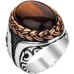 Clothing Turkish Handmade Retro Ring For Men Women Inlaid Brown Tiger Eye Stone Rings Punk Men Religious Muslim Islamic Jewellery