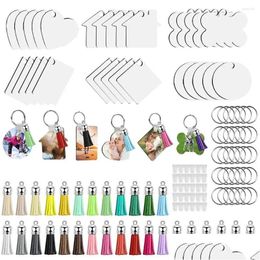 Other Home Decor Keychains 90Pcs Sublimation Keychain Blank Bk 6 Shapes Print Heat Transfer Set Tassel Pendant Keyring Drop Delivery Dhtv1