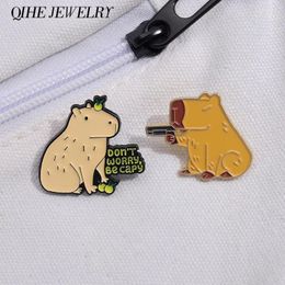 Brooches Animal Don't Worry Be Cappy Brooch Enamel Pin Capybara Backpack Custom Jewelry Kids Lapel Hat Accessories Women Gifts