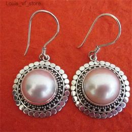 Dangle Chandelier Personality Inlaid Circular Imitation Pearl Earrings Vintage Silver Colour Metal Die-casting Pattern Women H240423