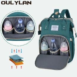 Bags Oulylan Foldable Baby Crib with Changing Pad Diaper Bag Backpack USB Interface Babies Bags Largecapacity Portable Mummy Bag