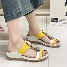 Slippers Bohemian Ethnic Summer Women's Wedge Fashion T-strap Platform Ladies Shoes Bead Slip-on Slides Female Sandals