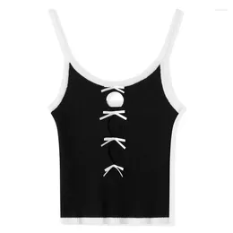 Women's Tanks Women Sweet Slim Camisole Tops Summer Clothes Bow Cutout Front Spaghetti Strap Vest Show Navel Cropped Streetwear