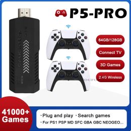 Consoles P5PRO 128G 40000 Games Retro Game Console 4K HD Video Game Console 2.4G Double Wireless Controller Game Stick For N64 PSP PS1