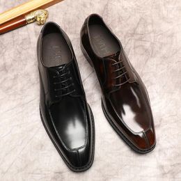 Dress Shoes Oxford Style Leather Men's Shoe Genuine Man Black Brown Lace Up Elegant Men Formal Business Square Head