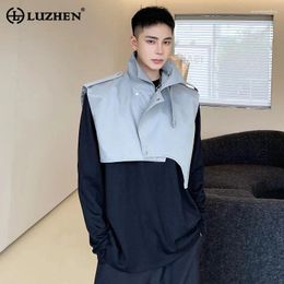 Men's Vests LUZHEN Buttoned Decorate Asymmetric Splicing Design Solid Colour Sleeveless Men Trendy Street Original Waistcoat LZ2246