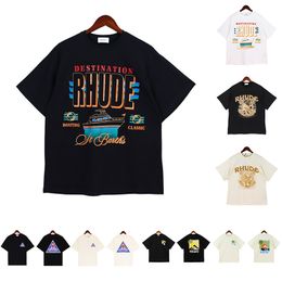 Rhude T shirts Mens Womens High-quality Top T Shirts Summer High Street Casual Short Sleeves Hip Hop shirts Man Rhudes Tees Clothes