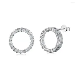 Stud Earrings S925 Silver Ear Women's Retro Luxury And Cold Wind Circle Zircon Inlaid Personalized Versatile Jewelry