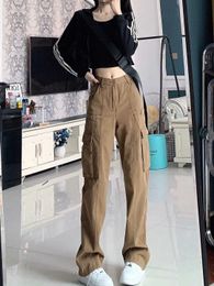 Women's Jeans Vintage Strtwear Dark Brown Jeans Women High Waist Denim Trousers Clothing Female Loose Wide Leg Harajuku Pants Y240422