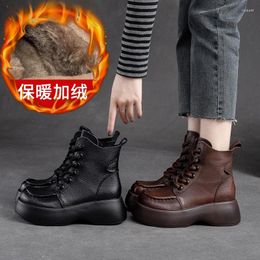 Boots Winter Women Leather Shoes Lace Up Motorcycle Handmade Genuine Ankle Brand Black Casual Style