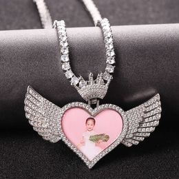 Popular Fashion Hip Hop Heart Crown Memory Photo Pendant Picture Necklace for Women and Men