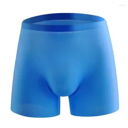 Underpants Men's Sexy Slim Boxers Underwear Summer Thin Seamles Underpant Cool Ice Silk Short Solid Colour Elastic Swimming Boxer Plus Size