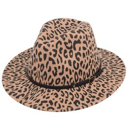 Autumn and Winter Woolen Leopard Print Hat Flat Brim Wide Brim Hat New Couple Jazz Hat7569497