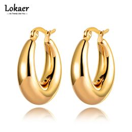 Earrings Lokaer New Design Stainless Steel Geometry Circle Earrings 14K Gold Plated Bohemia Party Ear Jewelry For Women pendientes E21107