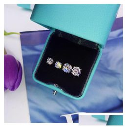 Stud Solitaire 100% 925 Sterling Sier Earring 5/6/7Mm Diamond Cz Engagement Earrings For Women Bridal Party Jewelry Drop Delivery Otgrh