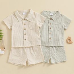 Clothing Sets Summer Kids Toddler Boy Outfit Stripe Print Short Sleeve Button Shirt Elastic Waist Shorts Clothes