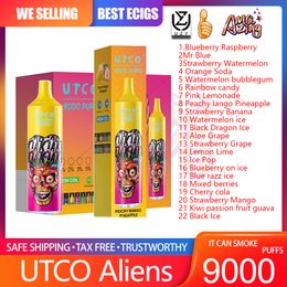 Authentic UTCO Aliens 9000 Puff Disposable Vape 22 Flavors 18ml Prefilled Device 850mAh Type-C Rechargeable Battery MESH Coil 9K E Cigarettes