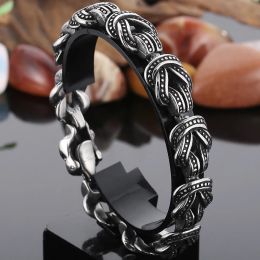 Strands Vintage Bracelet for Men Gift Casted Blacken Stainless Steel Link Chain Men's Bracelets On Hand Bands Jewellery Accessories 2023