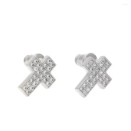 Stud Earrings Hip Hop Claw Setting CZ Stone Bling Out Earring Male Gold Colour Cross For Men Women Fashion Jewellery