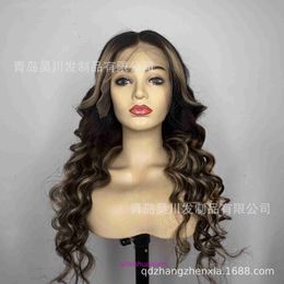 Long curly wig semi hand woven transparent front lace headband cover 13 * 4 Swiss mesh