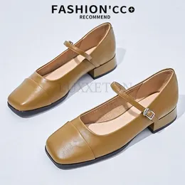 Casual Shoes Mary Jane Fashion Retro Genuine Leather Shallow Mouth Wedding Banquet Dress One Button Versatile Women