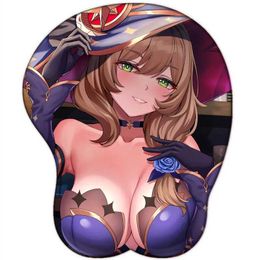 Mouse Pads Wrist Rests Genshin Impact Lisa Sexy 3D Oppai Mouse Pad Cute Gamer Manga Wrist Rest Silicone Gel Boob Mousepad Y240423