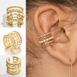Earrings 9 Style Zircon Ear Cuff Fake Conch Piercing No Piercing Wide Multilayer Pearl Ear Clip Women Earring Accessories Jewelry