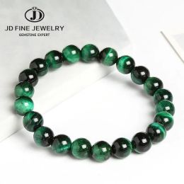 Strands JD 6/8/10/12mm Green Tiger Eye Beaded Bracelets Trendy Natural Stone Bracelet For Women Lucky Men Jewelry