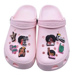 Anime charms black girl magic wholesale childhood memories funny gift cartoon charms shoe accessories pvc decoration buckle soft rubber clog charms