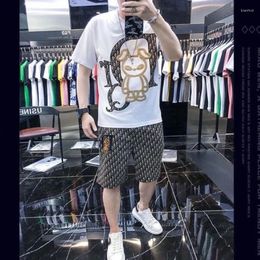 Men's Tracksuits Summer Casual Suit Crewneck Cartoon Animal Print Short-sleeved T-shirt Fashion Trend Shorts Two-piece Set