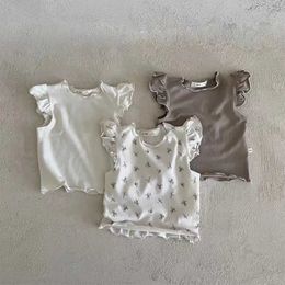 T-shirts 2023 Summer New Baby Girl Sleeveless T Shirts Cotton Infant Floral Vest Soft Toddler Boy Bottoming Tops Kids Tee Clothes H240423