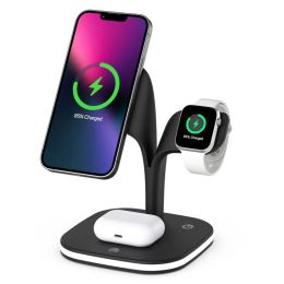 Chargers 3 In 1 Wireless Charger Holder for iPhone 12 13 14 Pro Max Magnetic Induction Chargers Station for Apple Watch Airpods Night Lit