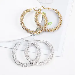 Hoop Earrings Fashion Round Crystal Rhinestone For Women Circle Geometric Gold Silver Color Jewelry Pendientes Mujer
