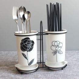 Storage Nordic Ceramic Spoon Chopsticks Rack Bucket White Porcelain Tableware Holder Knife Fork Storage Box Kitchen Utensils Organizer